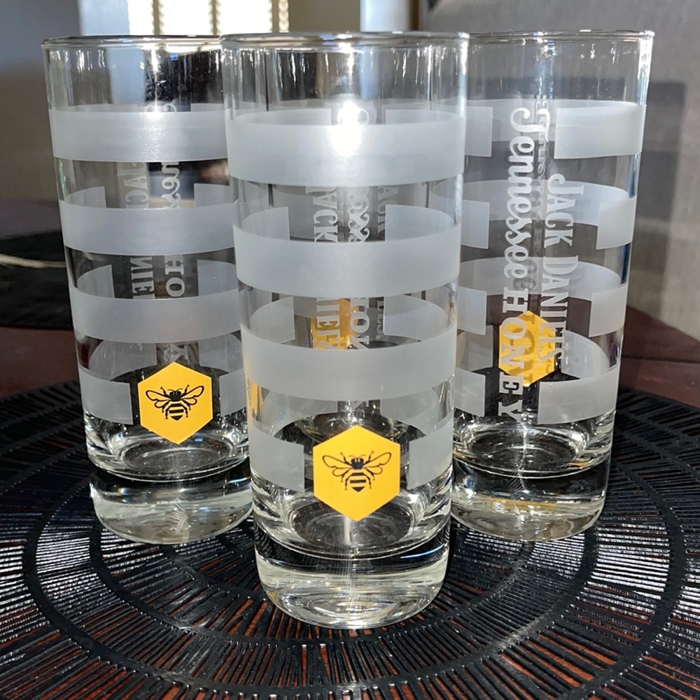 Jack Daniels Tennessee Honey Tall Tom Collins Glasses Honeybee Whiskey (4)